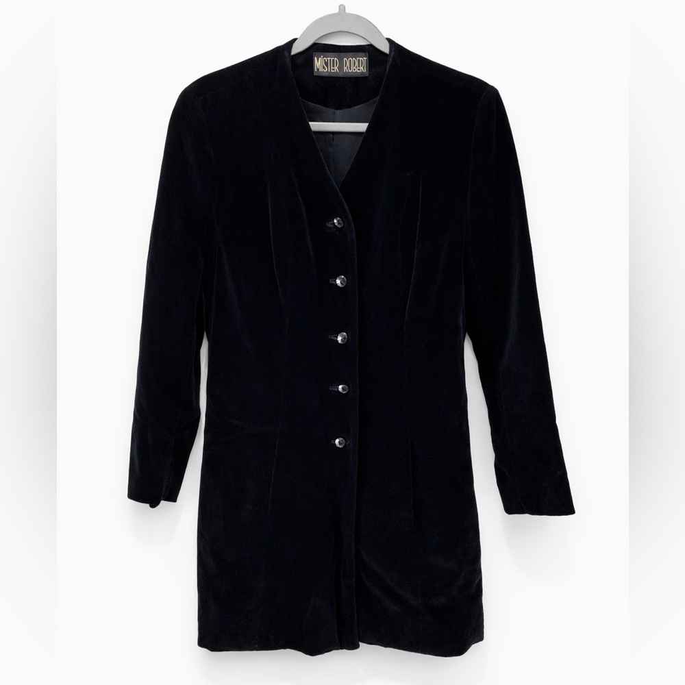 VTG Black Velvet Button Front Coat Goth Witchy Indie Women’s Medium